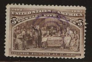 USA Scott 234 Used 1893 Colombian 5c chocolate stamp