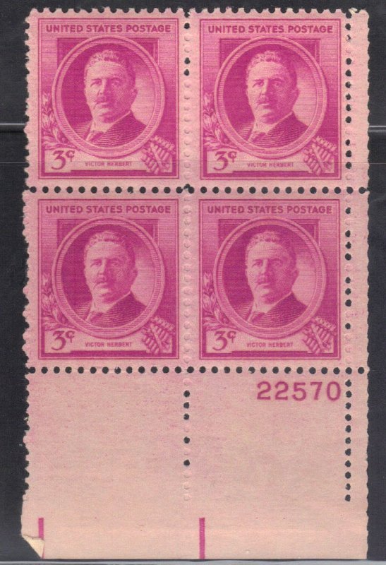 USA  SCOTT #881  MNH 1940  3c  PB of 4 VICTOR HERBERT  SEE SCAN