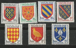 France # 733-39  Arms of Provinces  - 1954   (7)   Mint NH