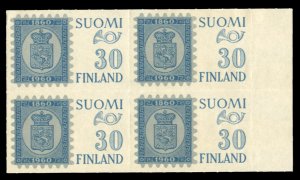 Finland #367 Cat$22, 1960 30m blue and gray, block of four, never hinged