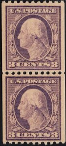 US #489 3c Violet Washington Coil Pair Type I MINT NH  SCV $22.50