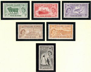 FALKLAND ISLANDS 1955-57 QE II; Scott 122-27, SG 187-92; MNH