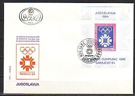 Yugoslavia, Scott cat. 1651. Sarajevo W. Olympics s/sheet. First day cover.