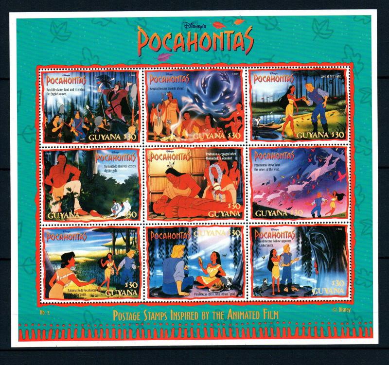 X0 Disney 692  Guyana SC# 2987 Pocahontas Mini-Sheet