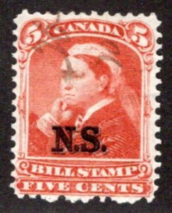 NSB6 van Dam, Nova Scotia Bill Stamp, 5c, Used, MS cancel, Canada