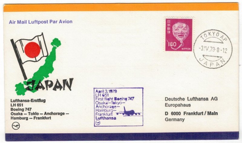 Japan 1979 Cover Stamps First Flight Tokyo Frankfurt Germany Lufthansa