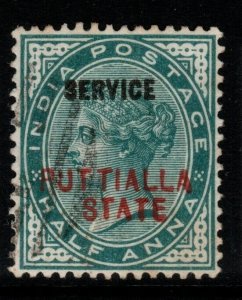 INDIA-PATIALA SGO4 1885 ½a BLUE-GREEN USED