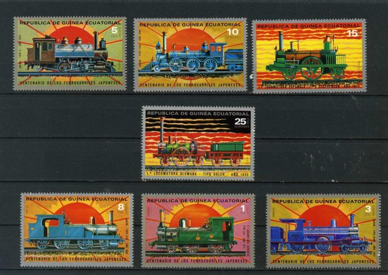 EQUATORIAL GUINEA 1972 LOCOMOTIVES /TRAINS SET OF 7 STAMPS MNH