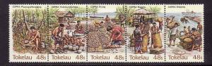 Tokelau-Sc#103-unused NH strip of 5-Copra planting,harvestin