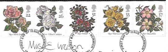 Great Britain FDC Roses. Information sheet inside
