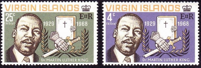 BRITISH VIRGIN ISLANDS 1968 QEII Martin Luther King Commeration Set SG226-227 MH