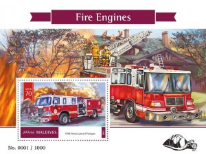 MALDIVES - 2016 - Fire Engines - Perf Souv Sheet - Mint Never Hinged
