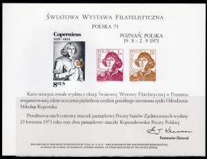 POLAND/USA 1973 SOUVENIR CARD COPERNICUS 1473-1973 MNH