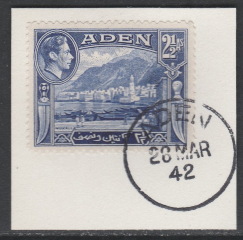 ADEN 1939-48 KG6 2.5a MUKALLA  on piece with MADAME JOSEPH  POSTMARK