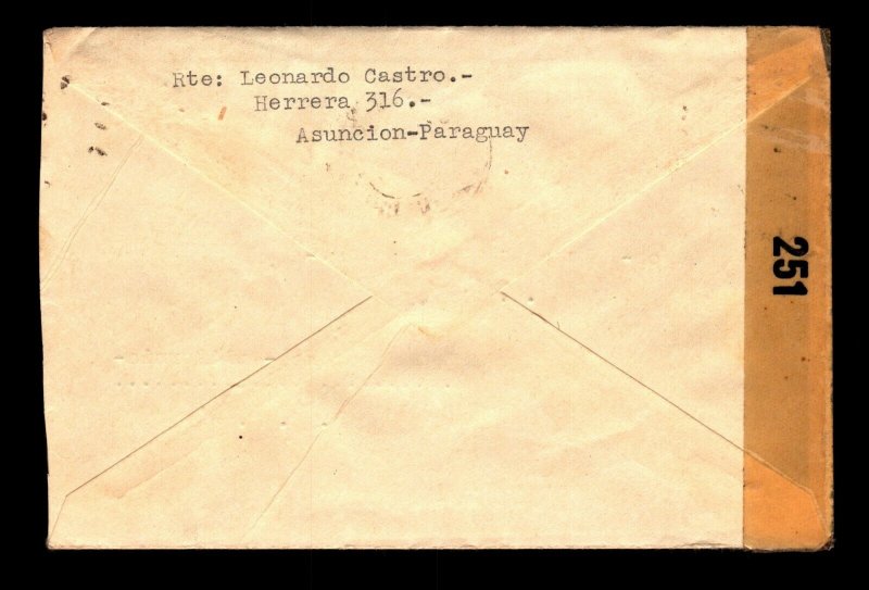 Paraguay 1942 Censor Cover to USA - L11024