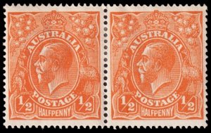 Australia Scott 20 Pair, Orange, Perf. 14 (1923) Mint LH VF M