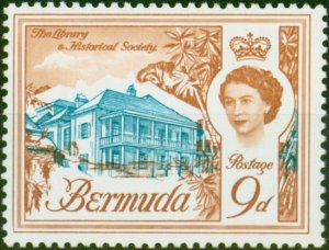 Bermuda 1962 9d Light Blue & Brown SG170Var 'Light Blue Downward Shift' V.F MNH