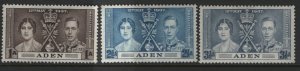 ADEN  13-15  MINT HINGED    CORONATION SET  1937