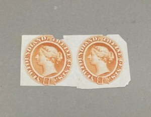 NEWFOUNDLAND 1860'S 12c VICTORIA IMPERF UNUSED PAIR ON THIN WHITE PAPER ?? H105