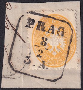 Austria - 1863 - Scott #17 - used on piece - PRAG box pmk Czech Republic