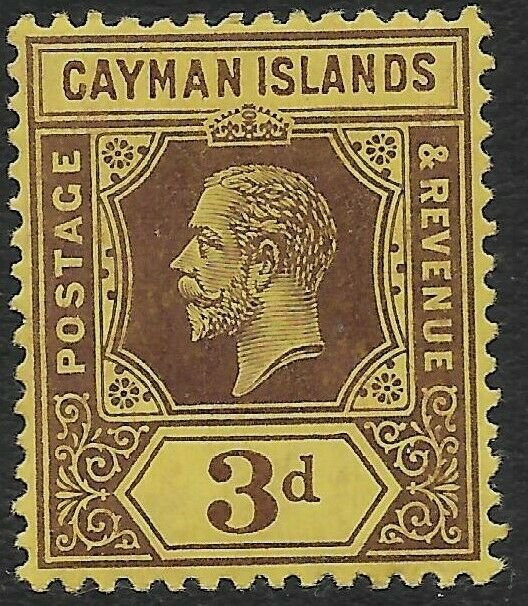 CAYMAN ISLANDS SG45 1913 3d PURPLE ON YELLOW WHITE BACK MTD MINT