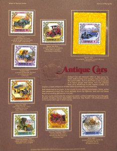 Postal Commemorative Society Stamp Panel MNH, Mongolia #1129-1136 Antique Cars