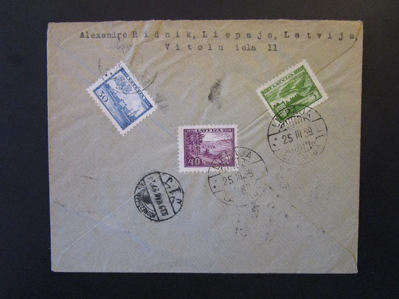 Latvia 1939 Registered Cover to Hungary - Z5390