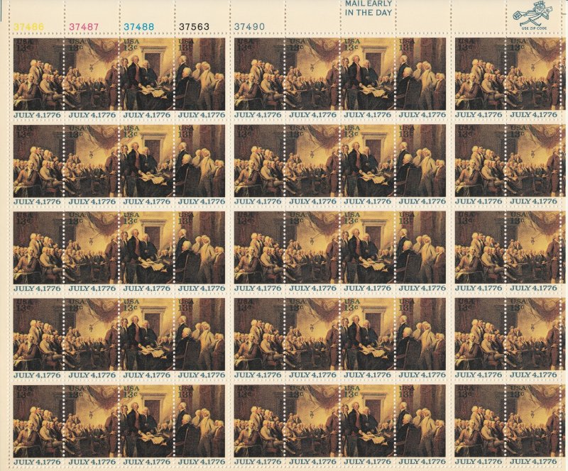 1976 Declaration of Independence Full Sheet of 50 Stamps #1691-94 MNH