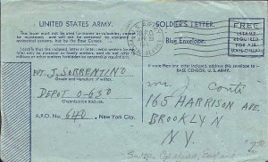 United States A.P.O.'s Soldier's Free Mail 1944 U.S. Army Postal Service 1 B....