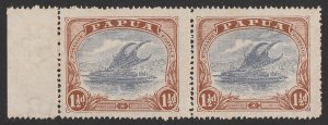 PAPUA 1916 Lakatoi 1½d cobalt & light brown pair, 'POSTACE' variety MNH **.