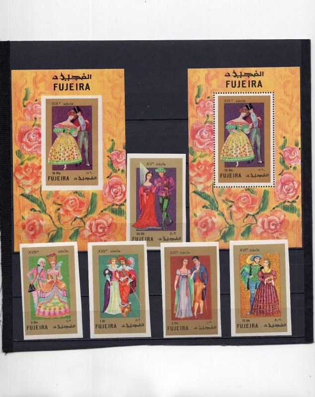 FUJEIRA 1972 PAINTINGS/COSTUMES SET OF 5 STAMPS IMPERF. & 2 S/S PERF. & IMP. MNH