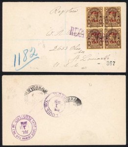 Turks and Caicos SG148 3d War Tax Block on Registered Cover