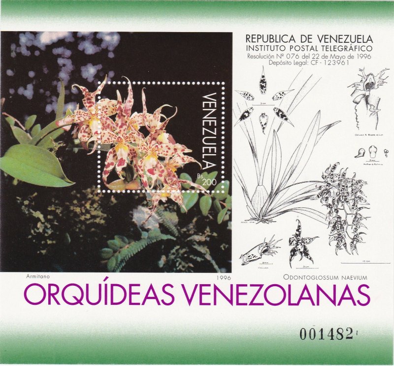 Venezuela # 1535, Orchids Souvenir Sheet, NH, 1/2 Cat.