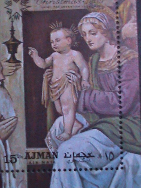 AJMAN -1969 AIRMAIL-CHRISTMAS SHEET-FAMOUS PAINTING-VIRGIN & THE CHILD MNH S/S