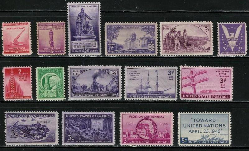 1940 to1945 Commemoratives (15 Stamps) MNH