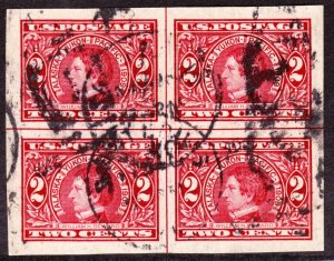 US 371 2c Alaska Yukon Pacific Expo Centerline Block of 4 Used Jumbo SCV $175