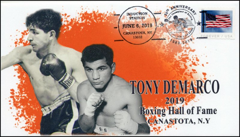 19-215, 2019, Boxing Hall Of Fame, Pictorial Postmark, Event Cover, Tony DeMarco