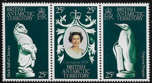 Br. Antarctic Terr. #71a-c MNH Strip - Queen Elizabeth II Coronation