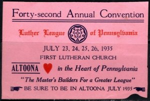 1935 US Poster Stamp 42nd Annual Convention Luther League Of Pennsylvania