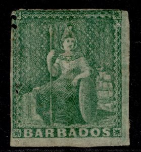 BARBADOS QV SG13, (½d) yellow-green, UNUSED. Cat £2750. pin-perf 14