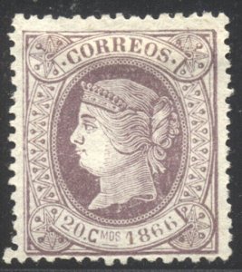 SPAIN #87 Unused - 1866 20c Dull Lilac