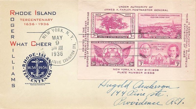 778 TIPEX SOUVENIR SHEET - Unk #134 Rhode Island