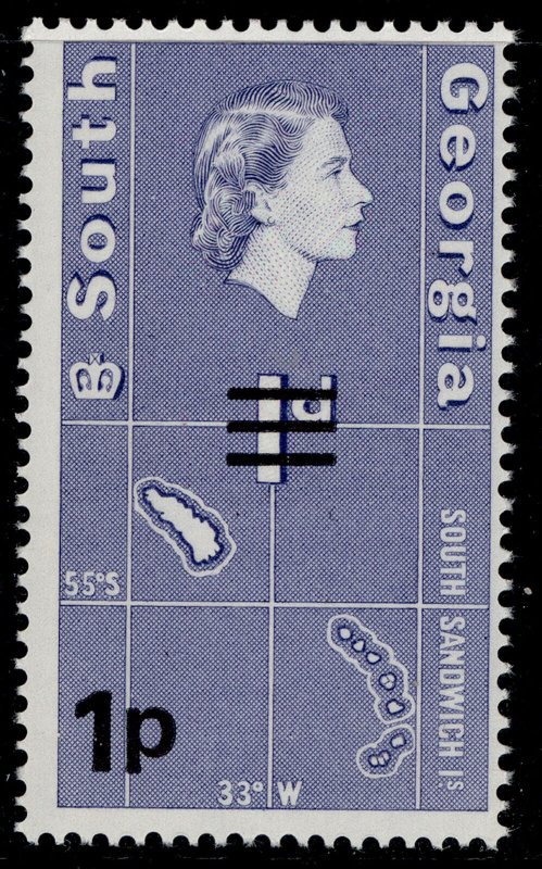 FALKLAND ISLANDS - South Georgia QEII SG19a, 1p on 1d violet-blue, NH MINT. 