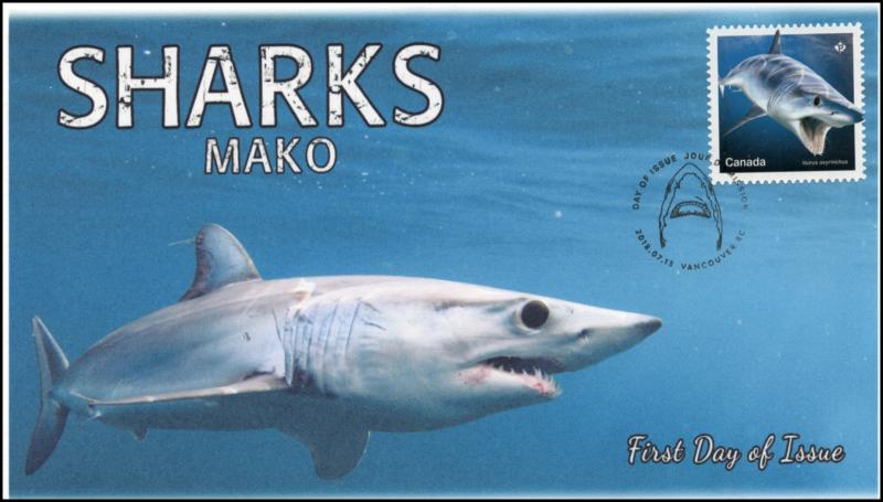 CA18-027, 2018, Sharks, Pictorial, First Day Cover, Mako