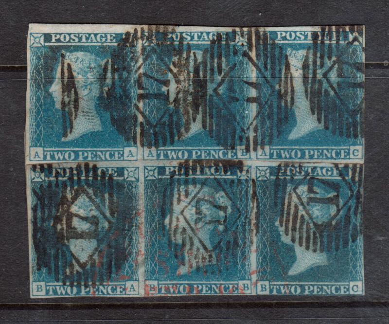 Great Britain #4 (SG #14) Used Reconstructed Block Of Six From Two Strips Of 3