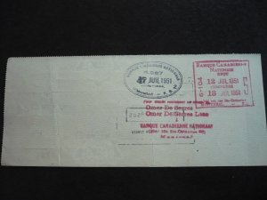 Canada - Revenue - KGVI Issue Stamps on cheque dated 1951