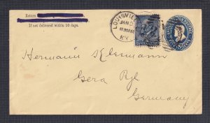 USA 1891 5c ON UPRATED 5c POSTAL STATIONERY COVER LOUISVILLE KENTUCKY TO GERMANY