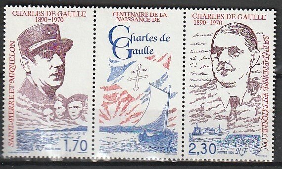 1990 St. Pierre and Miquelon - Sc 548a - MNH VF - 1 pr - Charles De Gaulle