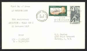 Canada Sc# 486-487 (no cachet) FDC (a) 1968 10.15 Armistice/John McCrae