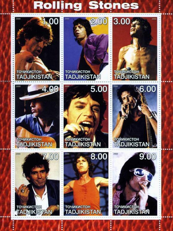 Tajikistan 2000 ROLLING STONES Sheet (9) Perforated Mint (NH)